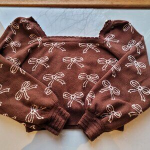 Willow & Wind Cropped Bow Print Sweater Brown Size L